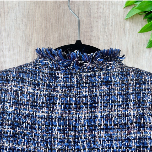 Zara Basics Trendy Blue and White Tweed Blazer with Pearl Trim Size XS - Picture 5 of 17